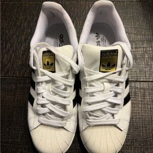 Adidas Superstar White with Black Stripes and Gold Logo